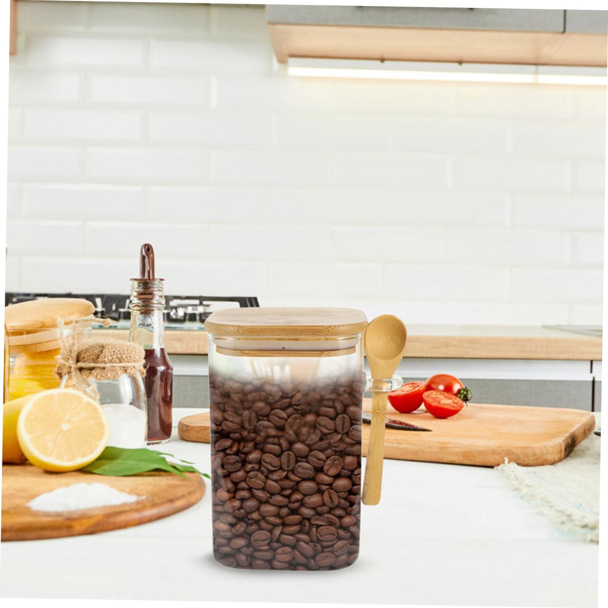 Amazon｜SHOWERORO 2セット 木のスプーン付きスパイス瓶 コーヒー